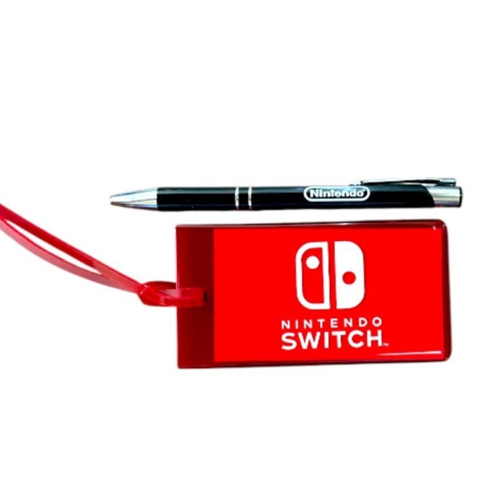 Nintendo Swag - Red Switch Plastic Luggage Tag + Black & Silver Ball Point Pen